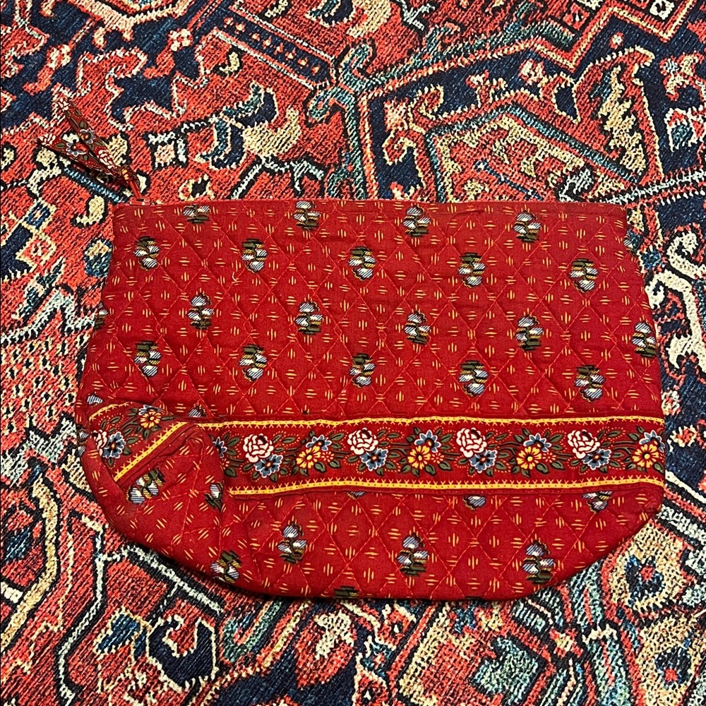 Vera Bradley vintage color print red quilted cosmetic pouch used